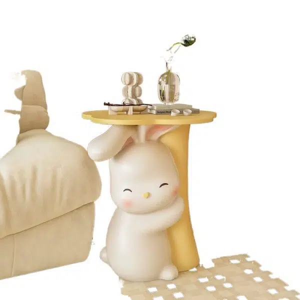 Contemporary Creative Kids Flower Rabbit Resin Wood End Table 1-Tray For Bedroom - Image 10