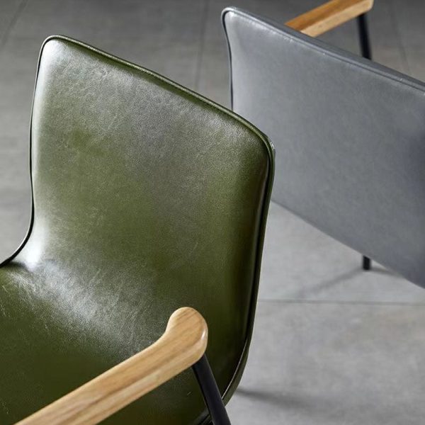 Contemporary Industrial Square Upholstered Leather Wooden Dining Chair Backrest Armrest For Dining Room - Image 6