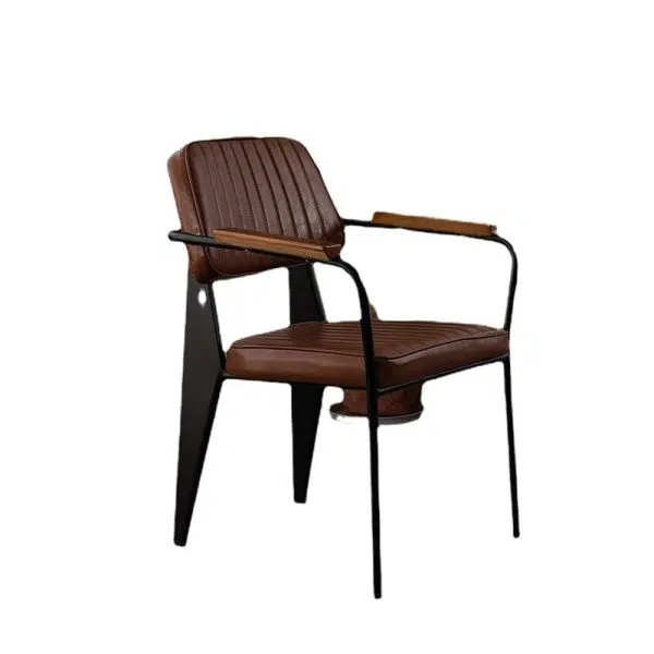 Contemporary Industrial Leather Metal Sponge Wood Square Vertical Stripe Dining Chair Backrest Armrest For Dining Room - Image 21