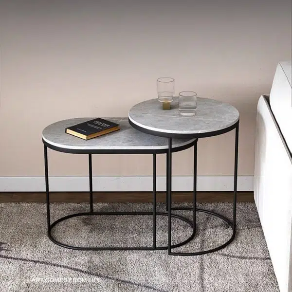 Contemporary Luxury Oval Sintered Stone Top Nesting End Table For Living Room - Image 14