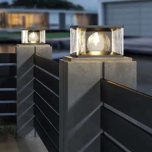 Modern Minimalist Solar Waterproof Rectangle Stainless Steel Glass LED Post Head Light For Outdoor Patio - Image 3