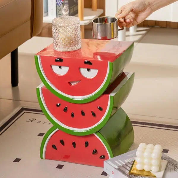 Contemporary Creative Fruit Watermelon Peach Design Resin End Table For Living Room - Image 9