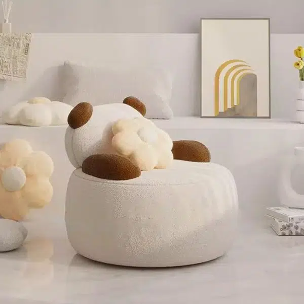 Contemporary Creative Bear Round Cushion Lambswool Solid Wood Accent Chair Backrest Armrest For Living Room - Image 3