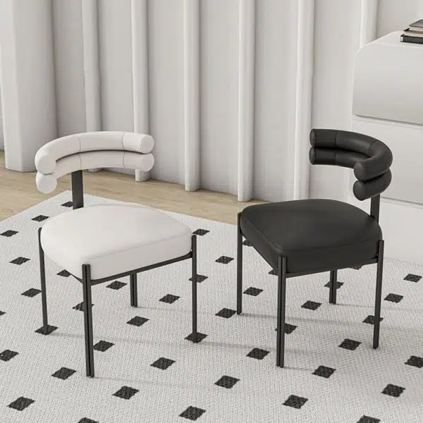 Contemporary Creative Half Arc Square Leather Metal Dining Chair Backrest Armless For Dining Room - Image 2