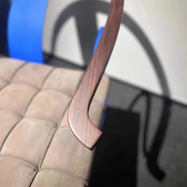 Contemporary Retro Curved Wood Leather Chair Backrest Armrest For Living Room - Image 5