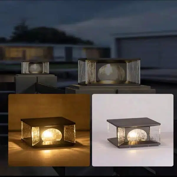 Modern Minimalist Solar Waterproof Rectangle Stainless Steel Glass LED Post Head Light For Outdoor Patio - Image 11