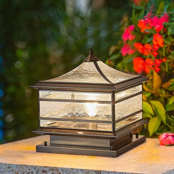 European Outdoor Brass Glass Square 1/2 Light Waterproof Pillar Landscape Light - Image 23