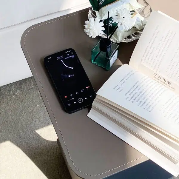 Contemporary Creative C-Shape Saddle Leather Carbon Steel End Table For Living Room - Image 6