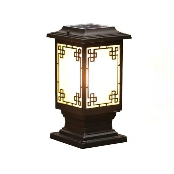 Solar Chinese Window Square Post Head 1-Light Waterproof Garden Landscape Light - Image 8