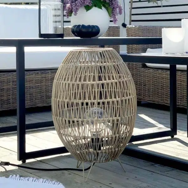 Modern Japanese Rattan Weaving Round Shaped Outdoor Waterproof Patio 1-Light Floor Lamp - Image 11