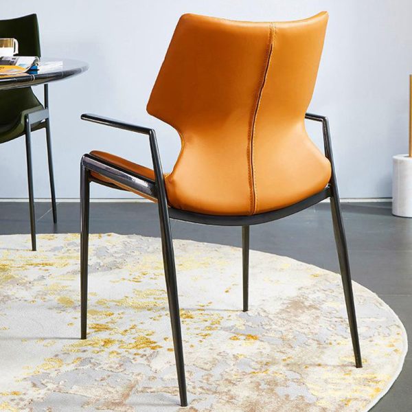 Contemporary Luxury Leather Metal Tapered Legs Dining Chair Backrest For Living Room - Image 13