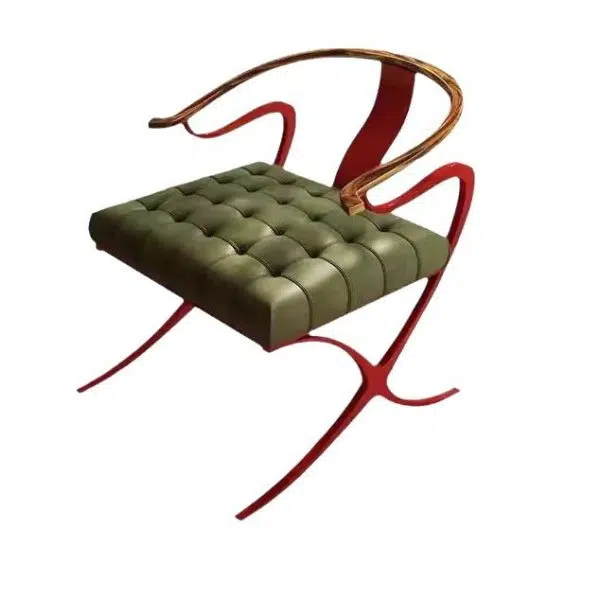 Contemporary Retro Curved Wood Leather Chair Backrest Armrest For Living Room - Image 15