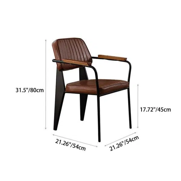 Contemporary Industrial Leather Metal Sponge Wood Square Vertical Stripe Dining Chair Backrest Armrest For Dining Room - Image 6