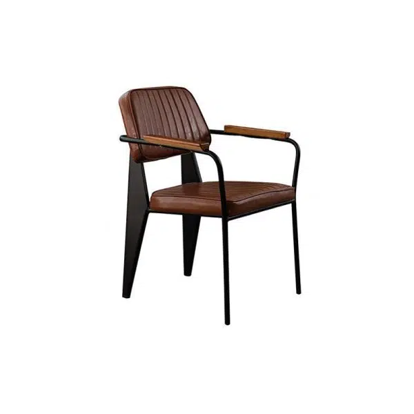 Contemporary Industrial Leather Metal Sponge Wood Square Vertical Stripe Dining Chair Backrest Armrest For Dining Room - Image 20