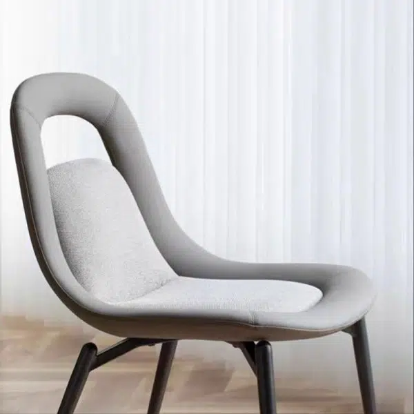 Contemporary Scandinavian Curved Leather Metal Tapered Legs Dining Chair Backrest For Dining Room - Image 9