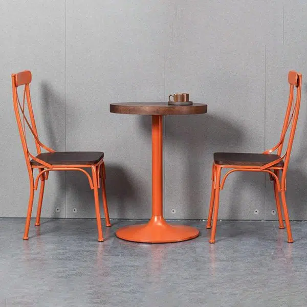 Contemporary Industrial Leather Wood Iron Square X Shape Back Dining Chair & Table Set For Dining Room - Image 14