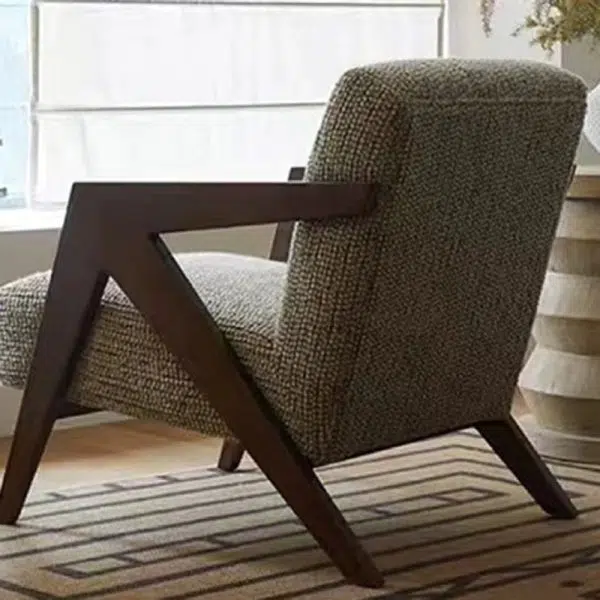 Contemporary Nordic Square Upholstered Cotton Linen Fabric Solid Wood Accent Chair Backrest Armrest For Living Room - Image 11