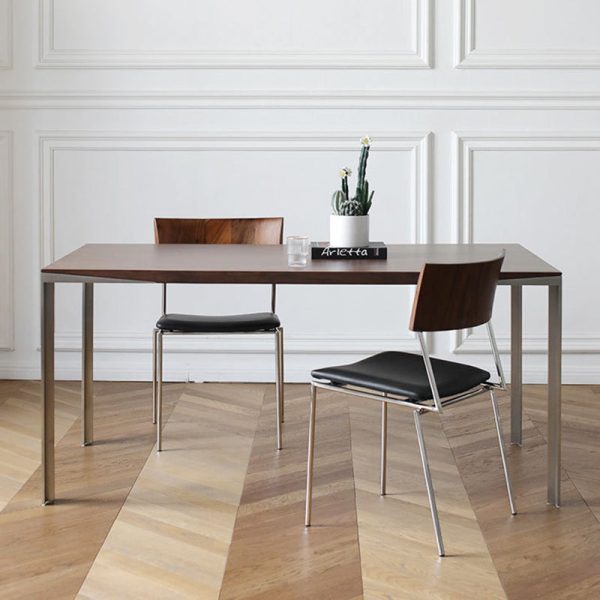 Contemporary Nordic Rectangular Curved Backrest Wood Leather Dining Chair For Dining Room - Image 14