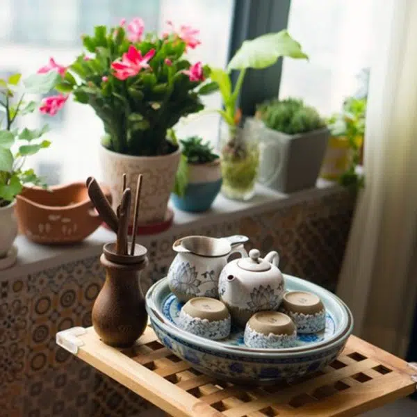 Traditional Rustic Square Wood Chair Backless Armless For Living Room - Image 12