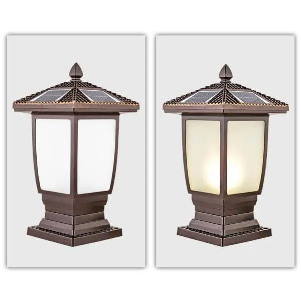 Outdoor Chinese Solar Coffee Gold Square Column 1-Light Waterproof Landscape Light - Image 8