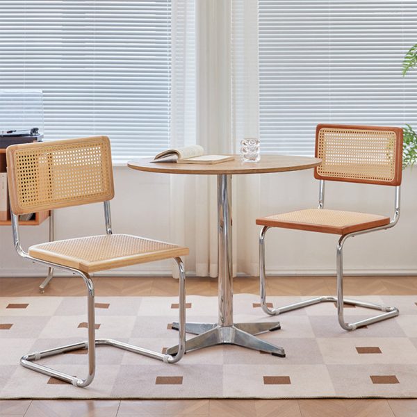 Contemporary Scandinavian Curved Back Solid Rattan Iron Dining Chair Backrest For Dining Room - Image 2