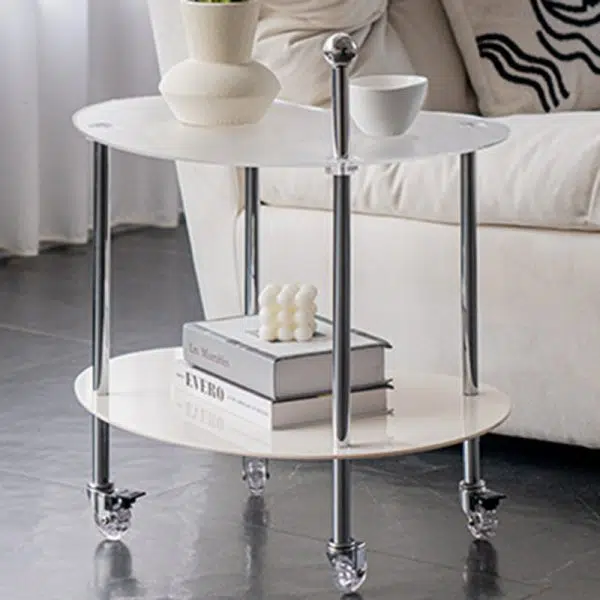 Contemporary Nordic Cloud Acrylic Stainless Steel Crystal Wheel End Table 2-Tier For Living Room - Image 12