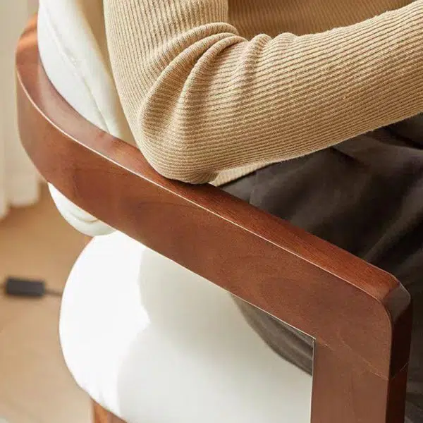 Contemporary Scandinavian Bent Square Leather Wood Dining Chair Backrest Arm For Dining Room - Image 8