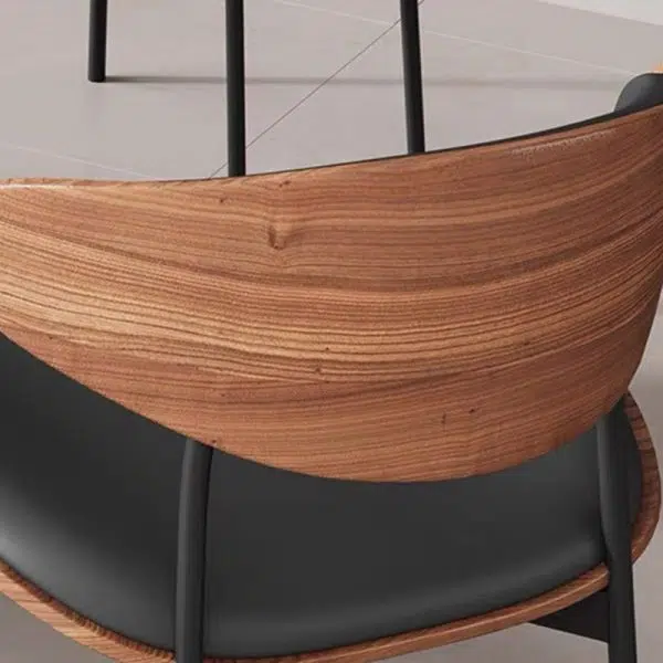 Contemporary Retro PU Wood Metal Sponge Square Curved Dining Chair Backrest For Dining Room - Image 8