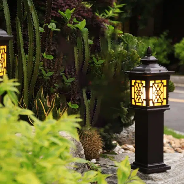 Traditional Chinese Waterproof Palace Roof Rectangular Pillar Aluminum Glass 1-Light Outdoor Lawn Landscape Light For Garden - Image 13