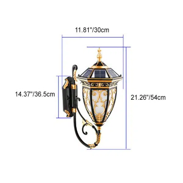European Retro Solar Carved Lantern Aluminum Glass LED Outdoor Waterproof Wall Sconce Lamp - Image 7