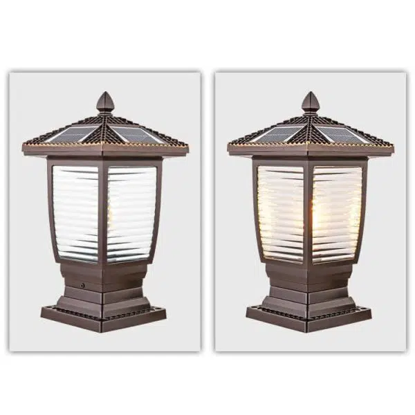 Outdoor Chinese Solar Coffee Gold Square Column 1-Light Waterproof Landscape Light - Image 3
