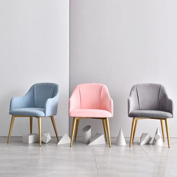 Contemporary Nordic Curve Fabric Upholstered Dining Chair Backrest Armrest For Dining Room - Image 4