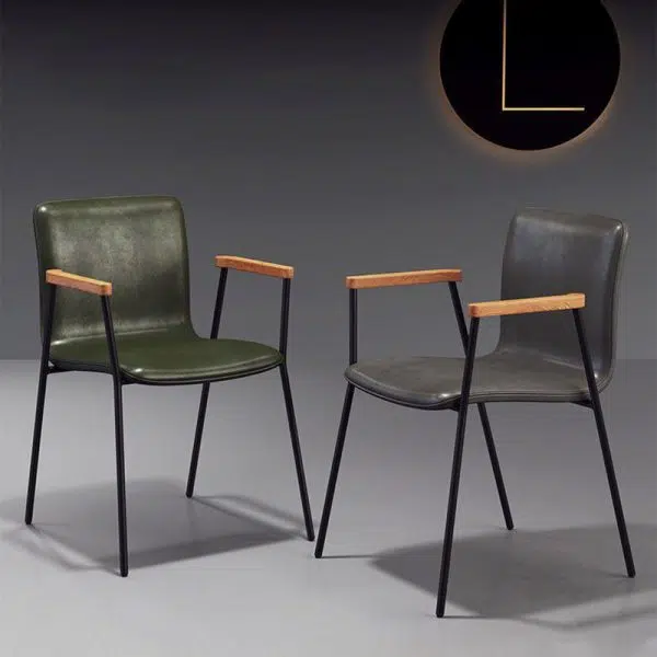 Contemporary Luxury Square Faux Leather Upholstered Dining Chair Backrest Armrest For Dining Room - Image 2