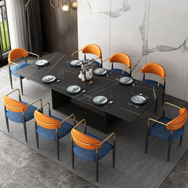 Contemporary Nordic Square Half Round Velvet Leather Iron Dining Chair Backrest Armrest For Dining Room - Image 11