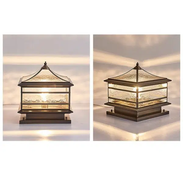 European Outdoor Brass Glass Square 1/2 Light Waterproof Pillar Landscape Light - Image 13