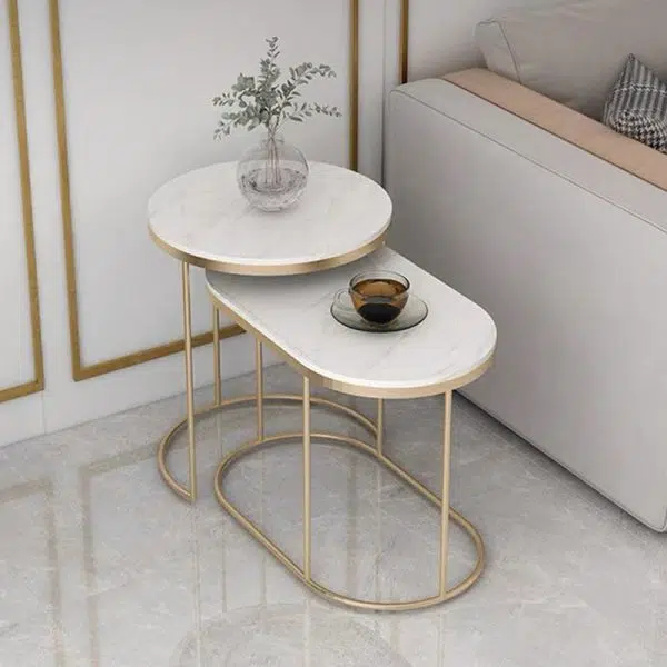 Contemporary Luxury Oval Sintered Stone Top Nesting End Table For Living Room - Image 13