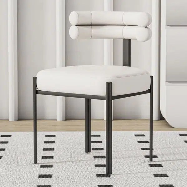 Contemporary Nordic Square Curved Backrest Leather Carbon Steel Dining Chair For Dining Room - Image 3