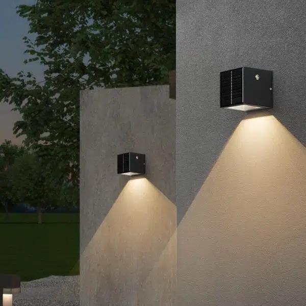 Modern Solar Black Rectangular Die-Cast Aluminum Solar LED Outdoor Wall Light - Image 2
