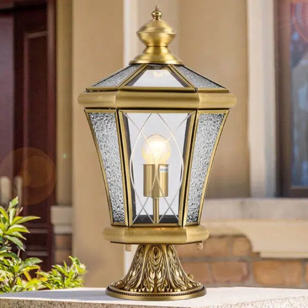 European Outdoor Glass Copper Lantern 1-Light Lawn Landscape Light - Image 14