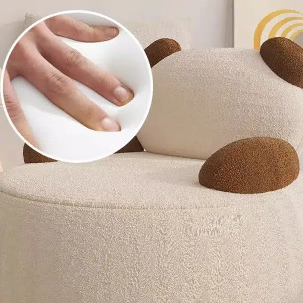 Contemporary Creative Bear Round Cushion Lambswool Solid Wood Accent Chair Backrest Armrest For Living Room - Image 8