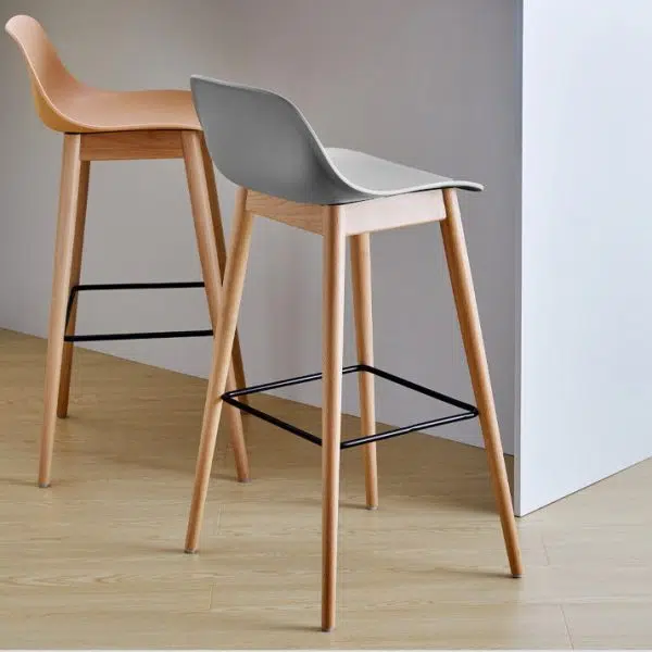Contemporary Nordic Square Wood Metal PP Bar Stool Backrest Footrest For Dining Room - Image 14