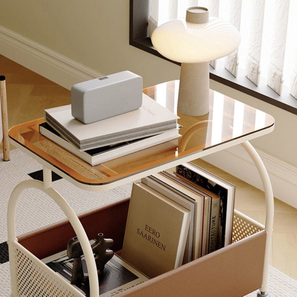 Contemporary Luxury Movable Rectangular Top Tempered Glass End Table 2-Tier For Living Room - Image 6