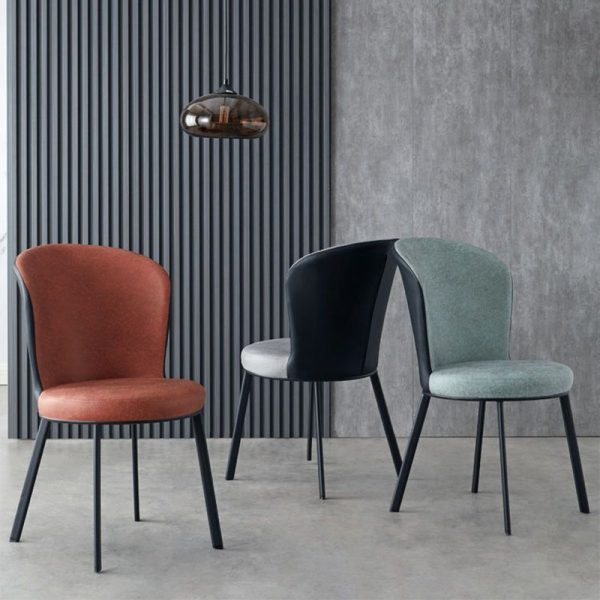 Contemporary Scandinavian Round Cushion Leather Carbon Steel Dining Chair Backrest For Dining Room - Image 15