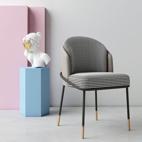 Contemporary Nordic Leather Fabric Iron Sponge Square Wraparound Dining Chair Backrest For Living Room - Image 6