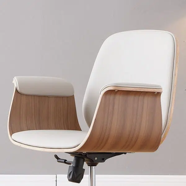 Contemporary Luxury Microfiber Leather Wood Grain Height Adjustable Swivel Desk Chair Backrest Armrest For Home Office - Image 5