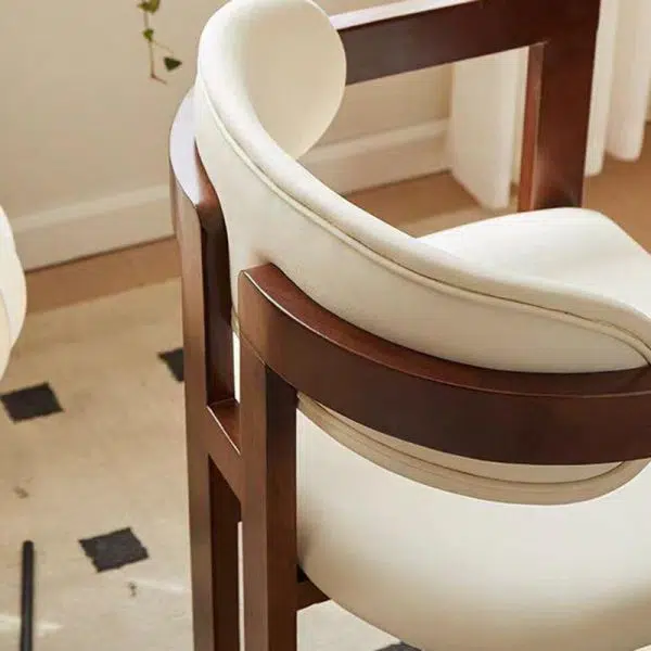 Contemporary Scandinavian Bent Square Leather Wood Dining Chair Backrest Arm For Dining Room - Image 6