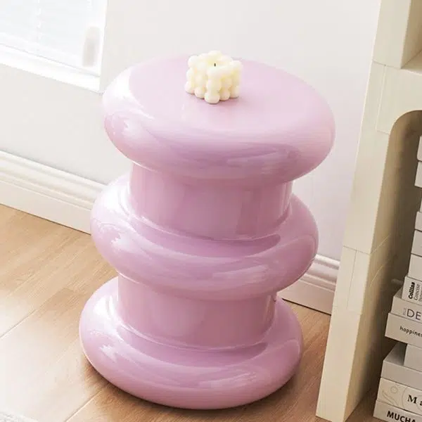 Contemporary Scandinavian Cylinder Frame Plastic Acrylic Vanity Stool 1-Leg For Bedroom - Image 3