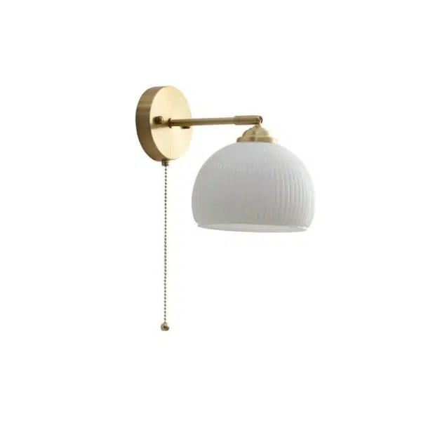 Nordic Striped Milk White Glass Brass 1-Light Pull Cord Wall Sconce Lamp - Image 13
