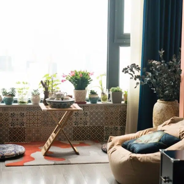 Traditional Rustic Square Wood Chair Backless Armless For Living Room - Image 13