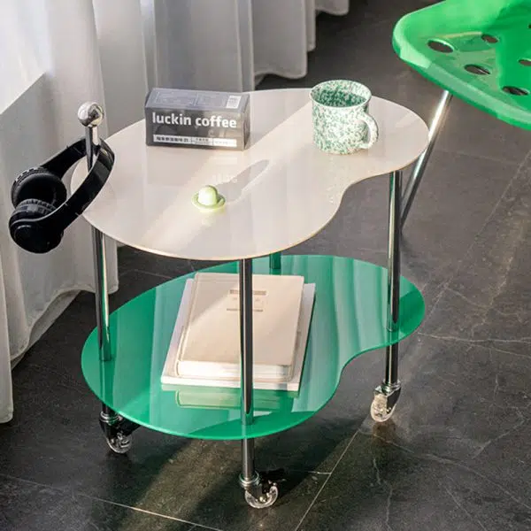 Contemporary Nordic Cloud Acrylic Stainless Steel Crystal Wheel End Table 2-Tier For Living Room - Image 2